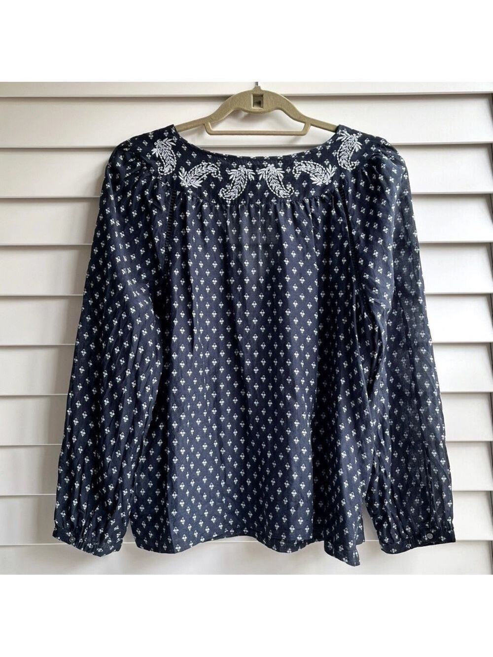 J. Crew Point Sur Embroidered Block Print Peasant Top - Picture 5 of 9